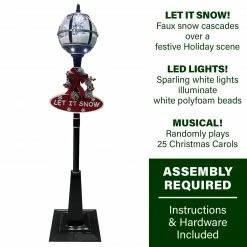 Fraser Hill Farm Let It Snow Series 69-In. Musical Snow Globe Lamp Post With Tree Scene, 2 Signs, Cascading Snow, And Christmas Carols, Black -Christmas store unnamed file 2102