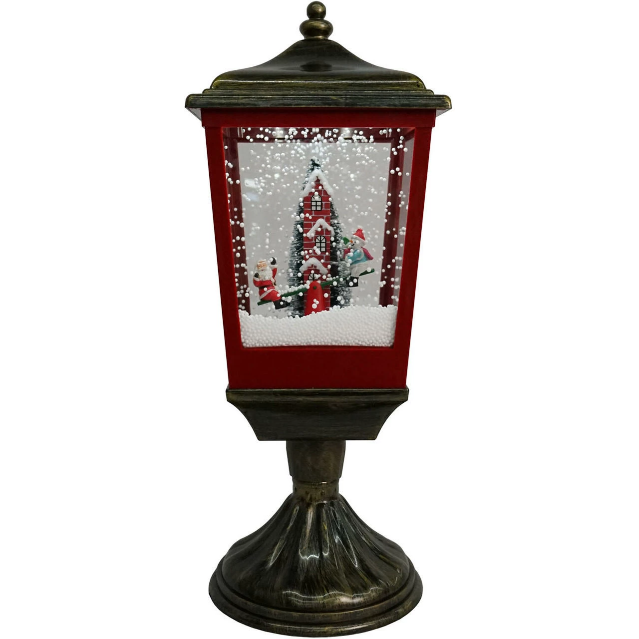 Fraser Hill Farm Let It Snow Series 20.5-In. Musical Tabletop Lamp With Seesaw Santa, Cascading Snow, And Christmas Carols, Bronze/Red 1 Fraser Hill Farm Let It Snow Series 20.5-In. Musical Tabletop Lamp With Seesaw Santa, Cascading Snow, And Christmas Carols, Bronze/Red