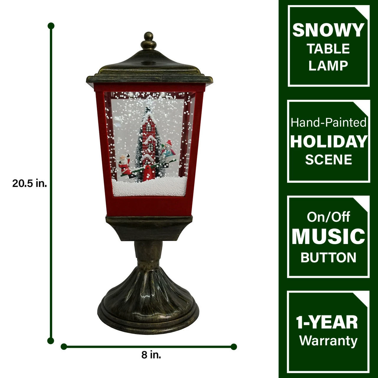 Fraser Hill Farm Let It Snow Series 20.5-In. Musical Tabletop Lamp With Seesaw Santa, Cascading Snow, And Christmas Carols, Bronze/Red 4 Fraser Hill Farm Let It Snow Series 20.5-In. Musical Tabletop Lamp With Seesaw Santa, Cascading Snow, And Christmas Carols, Bronze/Red - Image 4