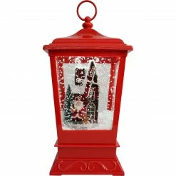 Fraser Hill Farm Let It Snow Series 15.5-In. Musical Tabletop Lantern With Santa And Windmill Scene, Cascading Snow, And Christmas Carols, Red