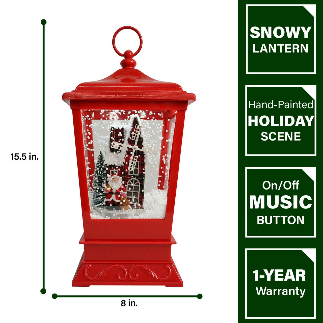 Fraser Hill Farm Let It Snow Series 15.5-In. Musical Tabletop Lantern With Santa And Windmill Scene, Cascading Snow, And Christmas Carols, Red 4 Fraser Hill Farm Let It Snow Series 15.5-In. Musical Tabletop Lantern With Santa And Windmill Scene, Cascading Snow, And Christmas Carols, Red - Image 4