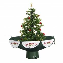 Fraser Hill Farm Let It Snow Series 29-In. Green Tree W/ Star Topper, Green Umbrella Base, Animated Musical Snow