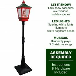 Fraser Hill Farm Let It Snow Series 6-Ft. Musical Street Lamp With Flying Santa Scene, Cascading Snow, And Christmas Carols, Black/Red/Green -Christmas store unnamed file 2166