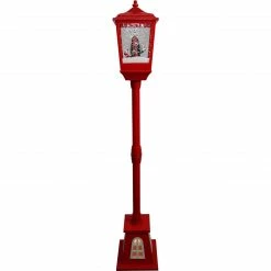 Fraser Hill Farm Let It Snow Series 53-In. Musical Street Lamp With Lighted Base, Seesaw Santa, Cascading Snow, And Christmas Carols, Red