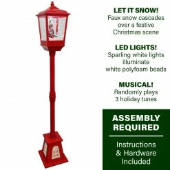 Fraser Hill Farm Let It Snow Series 53-In. Musical Street Lamp With Lighted Base, Seesaw Santa, Cascading Snow, And Christmas Carols, Red -Christmas store unnamed file 2181