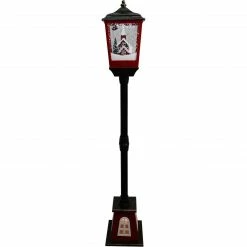 Fraser Hill Farm Let It Snow 53-In. Musical Street Lamp W/ Lighted Base, Flying Santa, Cascading Snow, And Christmas Carols, Black/Bronze/Red