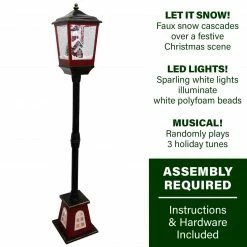 Fraser Hill Farm Let It Snow 53-In. Musical Street Lamp W/ Lighted Base, Flying Santa, Cascading Snow, And Christmas Carols, Black/Bronze/Red -Christmas store unnamed file 2196