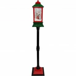 Fraser Hill Farm Let It Snow Series 49-In. Musical Mini Street Lamp With Santa Scene, Cascading Snow, And Christmas Carols, Black/Red/Green