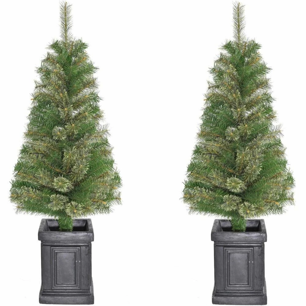 Fraser Hill Farm Set Of 2, Porch Accent Tree In Black Pot, 1 Fraser Hill Farm Set Of 2, Porch Accent Tree In Black Pot,