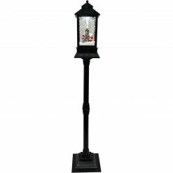 Fraser Hill Farm Let It Snow Series 49-In. Musical Mini Street Lamp W/ Santa And Mrs. Claus Scene, Cascading Snow, And Christmas Carols, Black