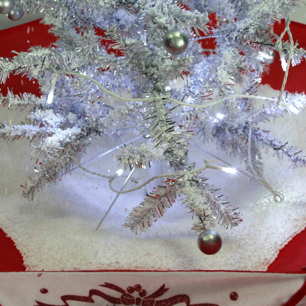 Fraser Hill Farm Let It Snow Series 29-In. White Tree W/ Star Topper And Red Umbrella Base, Animated Musical Snow 4 Fraser Hill Farm Let It Snow Series 29-In. White Tree W/ Star Topper And Red Umbrella Base, Animated Musical Snow - Image 4