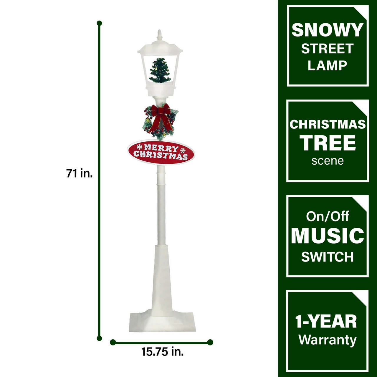 Fraser Hill Farm Let It Snow Series 71-In. Square Street Lamp W/ Tree, Animated Musical Snow, White 2 Fraser Hill Farm Let It Snow Series 71-In. Square Street Lamp W/ Tree, Animated Musical Snow, White - Image 2
