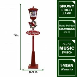 Fraser Hill Farm Let It Snow Series 71" Musical Street Lamp In Red W/ Snowman Trio, 2 Signs, Cascading Snow, Carols -Christmas store unnamed file 2305