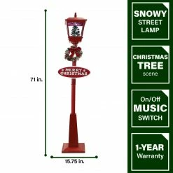 Fraser Hill Farm Let It Snow Series 71" Musical Street Lamp In Red W/ Christmas Tree, 2 Signs, Cascading Snow, Music 12 Fraser Hill Farm Let It Snow Series 71" Musical Street Lamp In Red W/ Christmas Tree, 2 Signs, Cascading Snow, Music -Christmas store unnamed file 2315