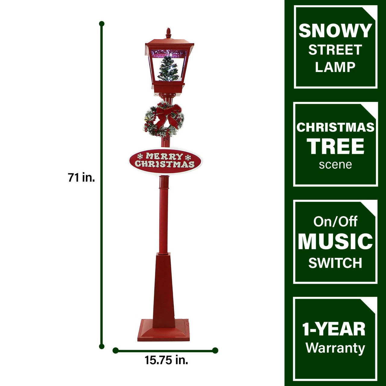 Fraser Hill Farm Let It Snow Series 71" Musical Street Lamp In Red W/ Christmas Tree, 2 Signs, Cascading Snow, Music 4 Fraser Hill Farm Let It Snow Series 71" Musical Street Lamp In Red W/ Christmas Tree, 2 Signs, Cascading Snow, Music - Image 4