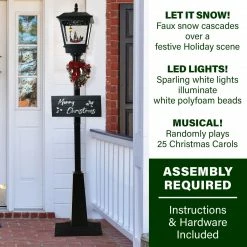 Fraser Hill Farm Let It Snow Series 71" Musical Street Lamp In Black W/ Car, 2 Signs, Cascading Snow, And Carols -Christmas store unnamed file 2324