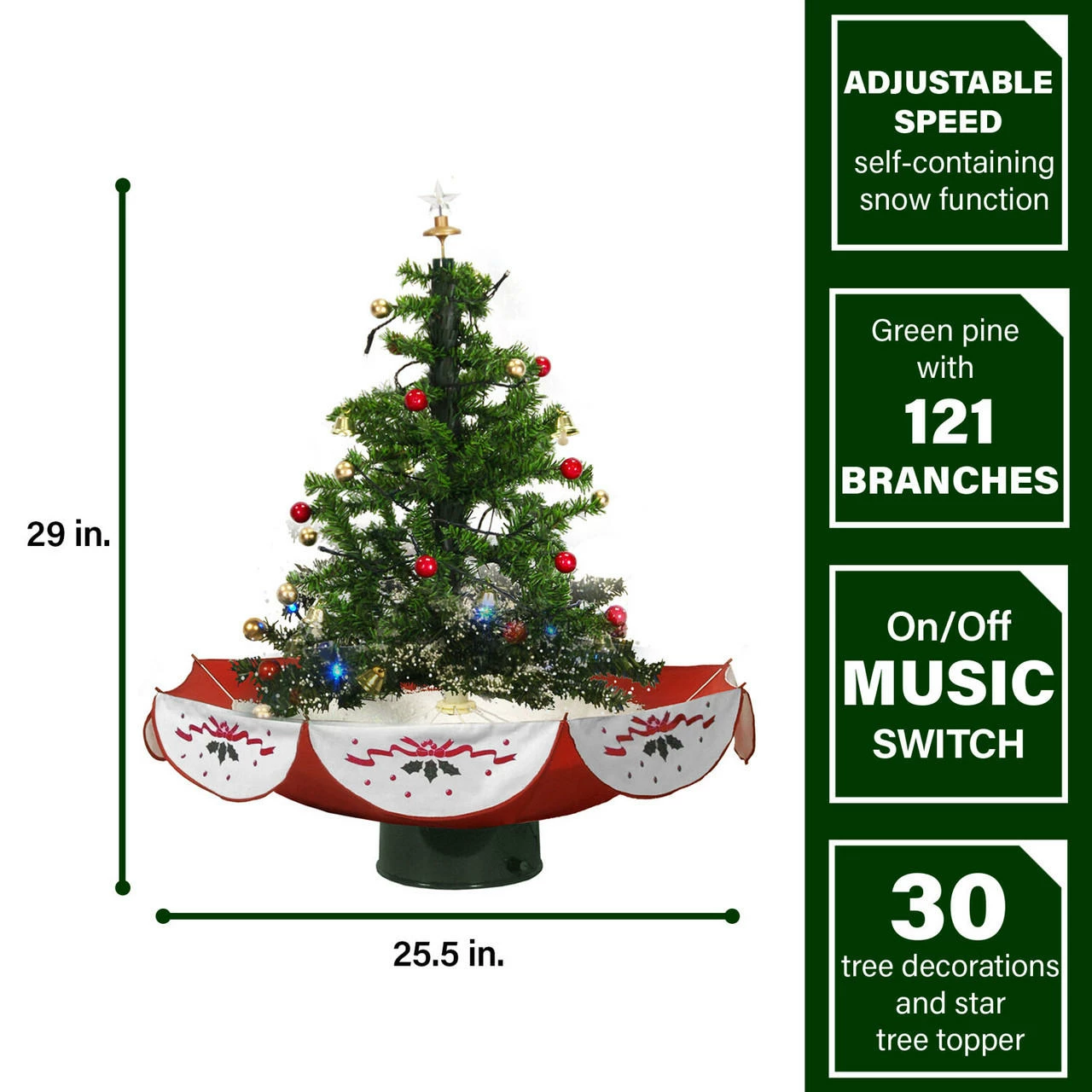 Fraser Hill Farm Let It Snow Series 29" Snowing Musical Christmas Tree W/ Red Base And Snow 3 Fraser Hill Farm Let It Snow Series 29" Snowing Musical Christmas Tree W/ Red Base And Snow - Image 3