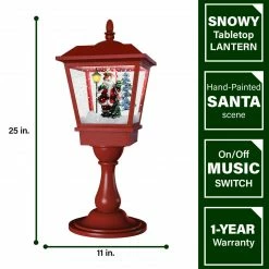 Fraser Hill Farm Let It Snow Series 25" Musical Tabletop Lantern In Red Featuring Santa Scene And Snow -Christmas store unnamed file 2345