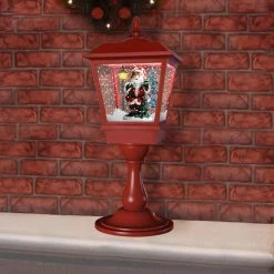 Fraser Hill Farm Let It Snow Series 25" Musical Tabletop Lantern In Red Featuring Santa Scene And Snow -Christmas store unnamed file 2348