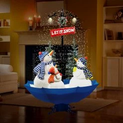 Fraser Hill Farm Let It Snow Series 67" Musical Snowman Family Scene W/ Blue Umbrella Base And Snow -Christmas store unnamed file 2360