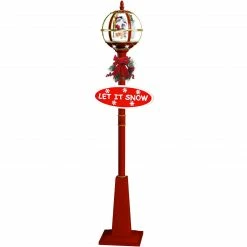 Fraser Hill Farm Let It Snow Series 69" Musical Globe Lamp Post In Red Featuring Santa Scene And Snow