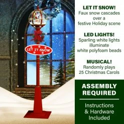 Fraser Hill Farm Let It Snow Series 69" Musical Globe Lamp Post In Red Featuring Santa Scene And Snow -Christmas store unnamed file 2363