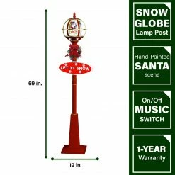 Fraser Hill Farm Let It Snow Series 69" Musical Globe Lamp Post In Red Featuring Santa Scene And Snow -Christmas store unnamed file 2364