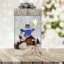 Fraser Hill Farm Let It Snow Series 12-In. Christmas Gift Shadowbox W/ Snowman Silver Bow, Animated Musical Snow -Christmas store unnamed file 2374