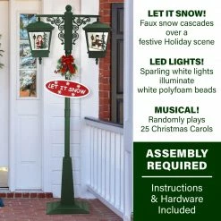 Fraser Hill Farm Let It Snow Series 74-In. Double Street Lamp W/ 1 Santa, 1 Snowman, Animated Musical Snow -Christmas store unnamed file 2380