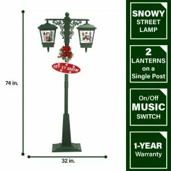Fraser Hill Farm Let It Snow Series 74-In. Double Street Lamp W/ 1 Santa, 1 Snowman, Animated Musical Snow -Christmas store unnamed file 2381