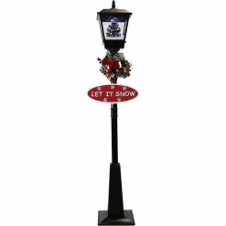 Fraser Hill Farm Let It Snow Series 71" Musical Street Lamp, Black W/ Christmas Tree, 2 Signs, Cascading Snow, Music