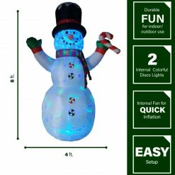 Fraser Hill Farm 8-Ft. Pre-Lit Multi-Color Inflatable Snowman with Peppermint Buttons And Candy Cane -Christmas store unnamed file 2411