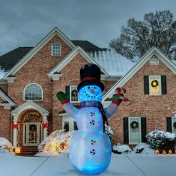 Fraser Hill Farm 8-Ft. Pre-Lit Multi-Color Inflatable Snowman with Peppermint Buttons And Candy Cane -Christmas store unnamed file 2414