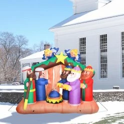 Fraser Hill Farm 5-Ft. Pre-Lit Inflatable Nativity Scene With 3 Wisemen Presenting Gifts -Christmas store unnamed file 2462