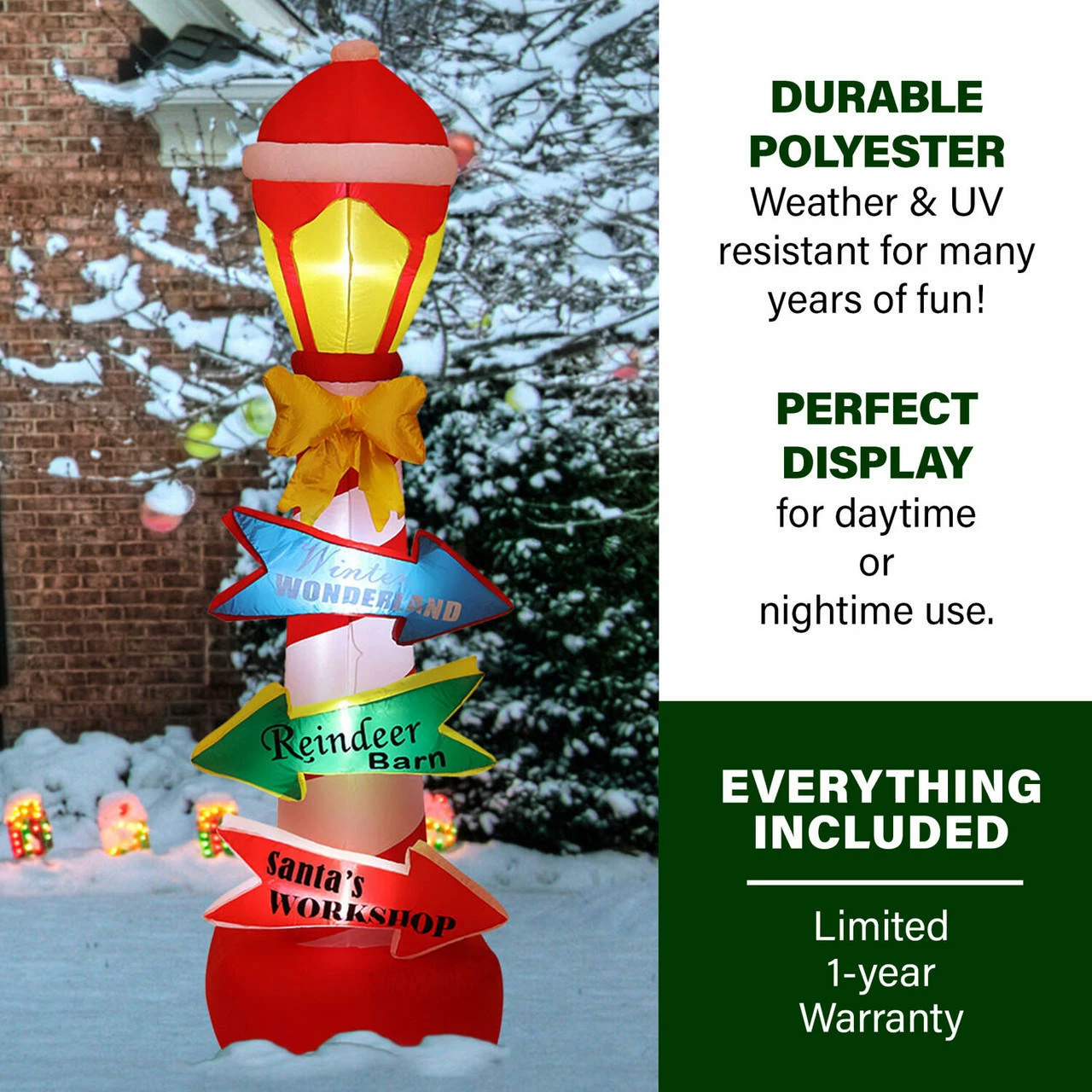 Fraser Hill Farm 7-Ft. Pre-Lit Inflatable Lamp Post Direction Sign 3 Fraser Hill Farm 7-Ft. Pre-Lit Inflatable Lamp Post Direction Sign - Image 3