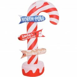 Fraser Hill Farm 6-Ft. Pre-Lit Inflatable Candy Cane Direction Sign