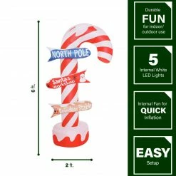 Fraser Hill Farm 6-Ft. Pre-Lit Inflatable Candy Cane Direction Sign -Christmas store unnamed file 2511