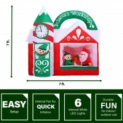 Fraser Hill Farm 7-Ft. Pre-Lit Inflatable Santa's Workshop, -Christmas store unnamed file 2560