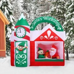 Fraser Hill Farm 7-Ft. Pre-Lit Inflatable Santa's Workshop, -Christmas store unnamed file 2563