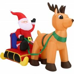 Fraser Hill Farm 4-Ft. Tall Pre-Lit Inflatable Santa In Sleigh