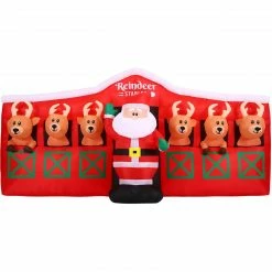 Fraser Hill Farm 4-Ft. Tall Pre-Lit Inflatable Santa In Reindeer Stable