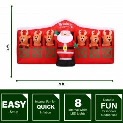 Fraser Hill Farm 4-Ft. Tall Pre-Lit Inflatable Santa In Reindeer Stable -Christmas store unnamed file 2594