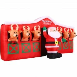 Fraser Hill Farm 4-Ft. Tall Pre-Lit Inflatable Santa In Reindeer Stable -Christmas store unnamed file 2599