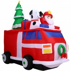 Fraser Hill Farm 7-Ft. Pre-Lit Inflatable Santa In Fire Truck,