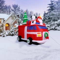 Fraser Hill Farm 7-Ft. Pre-Lit Inflatable Santa In Fire Truck, -Christmas store unnamed file 2651