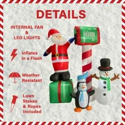 Fraser Hill Farm 6-Ft. Welcome Mailbox W/ Santa, Snowman, Penguin, Inflatable W/ Lights, Storage Bag -Christmas store unnamed file 2658