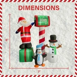 Fraser Hill Farm 6-Ft. Welcome Mailbox W/ Santa, Snowman, Penguin, Inflatable W/ Lights, Storage Bag -Christmas store unnamed file 2659