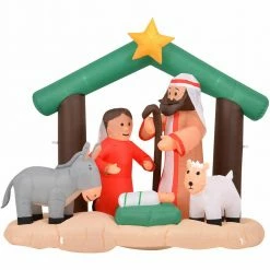 Fraser Hill Farm 7-Ft. Nativity Mary, Joseph, Baby Jesus, Animals, Inflatable W/ Lights, Storage Bag