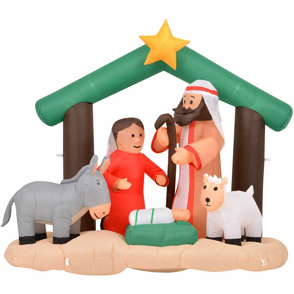Fraser Hill Farm 7-Ft. Nativity Mary, Joseph, Baby Jesus, Animals, Inflatable W/ Lights, Storage Bag 1 Fraser Hill Farm 7-Ft. Nativity Mary, Joseph, Baby Jesus, Animals, Inflatable W/ Lights, Storage Bag