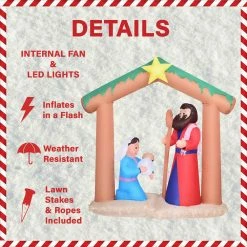 Fraser Hill Farm 7-Ft. Nativity W/ Mary, Joseph, And Baby Jesus, Inflatable W/ Lights, Storage Bag -Christmas store unnamed file 2677